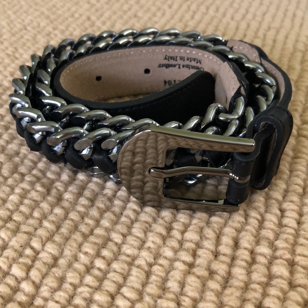 NEW Worth Black Italian leather belt, gunmetal